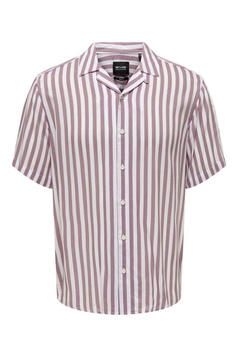 Only & Sons Erkek Onswayne Çizgili Kısa Kollu Gömlek 22013267 Gül Kurusu - 6