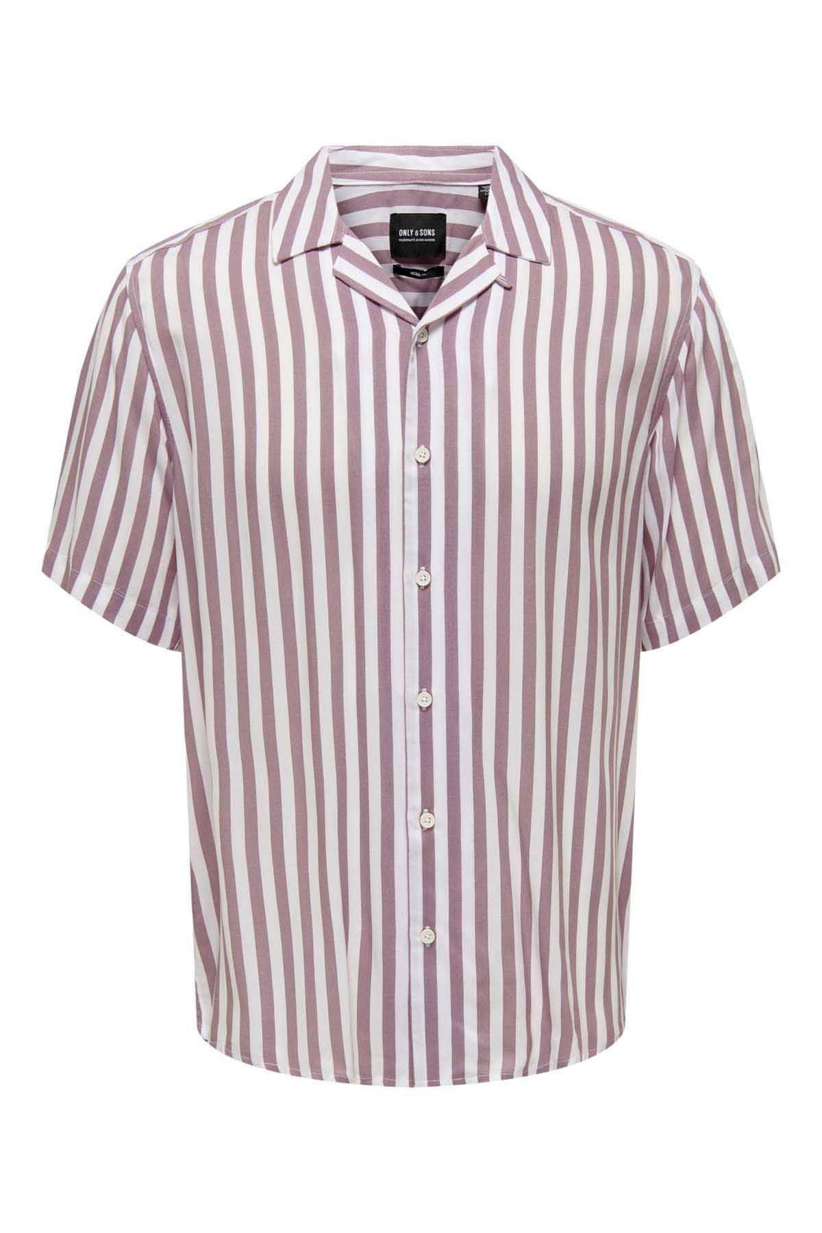 Only & Sons Erkek Onswayne Çizgili Kısa Kollu Gömlek 22013267 Gül Kurusu - 6