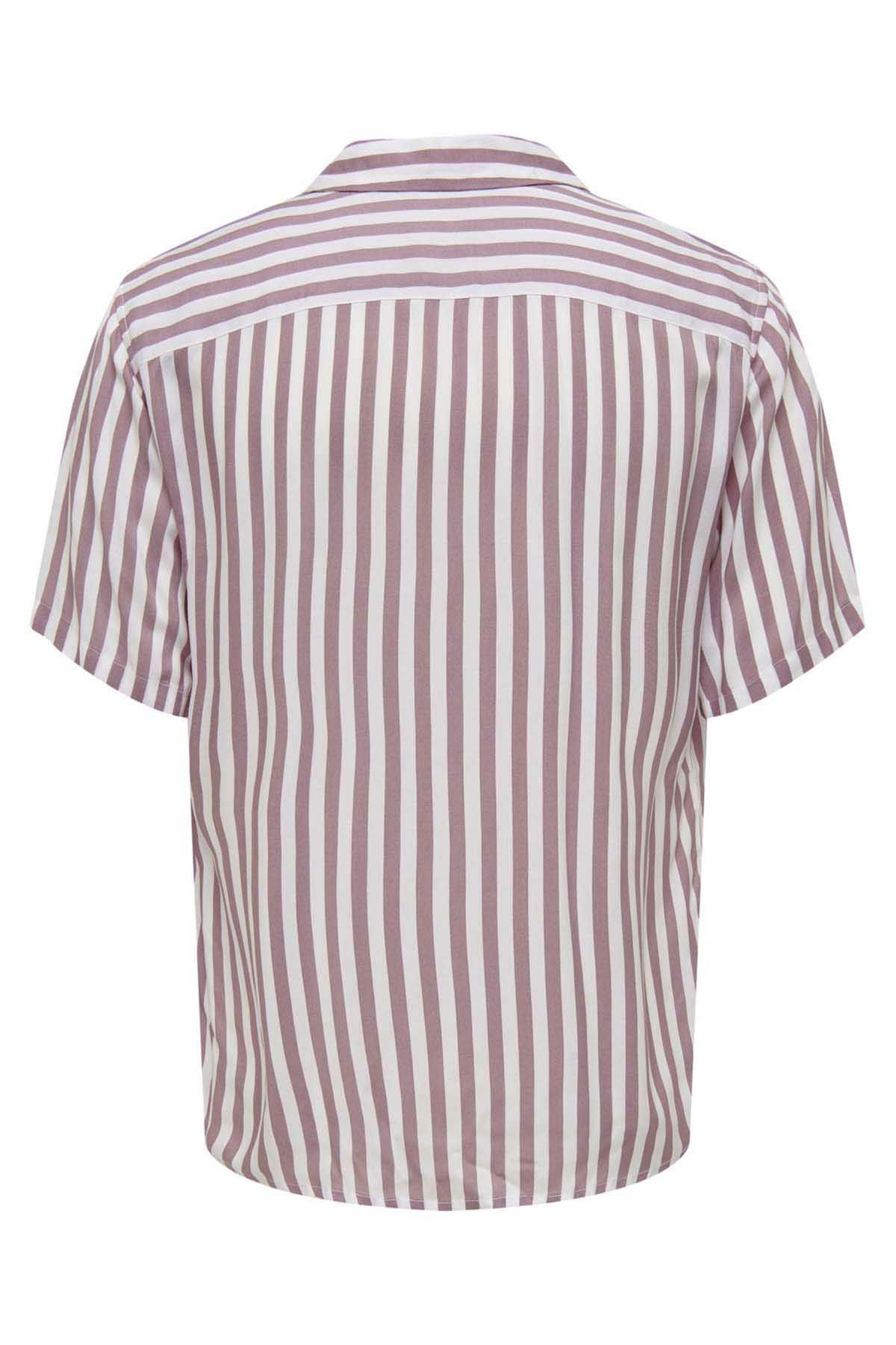 Only & Sons Erkek Onswayne Çizgili Kısa Kollu Gömlek 22013267 Gül Kurusu - 7