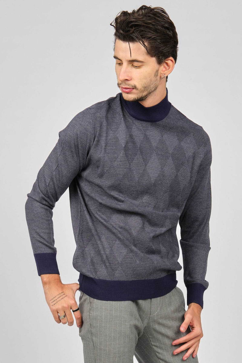 Pave Erkek Baklava Desenli Yün Kazak 4537170 Lacivert - Pave