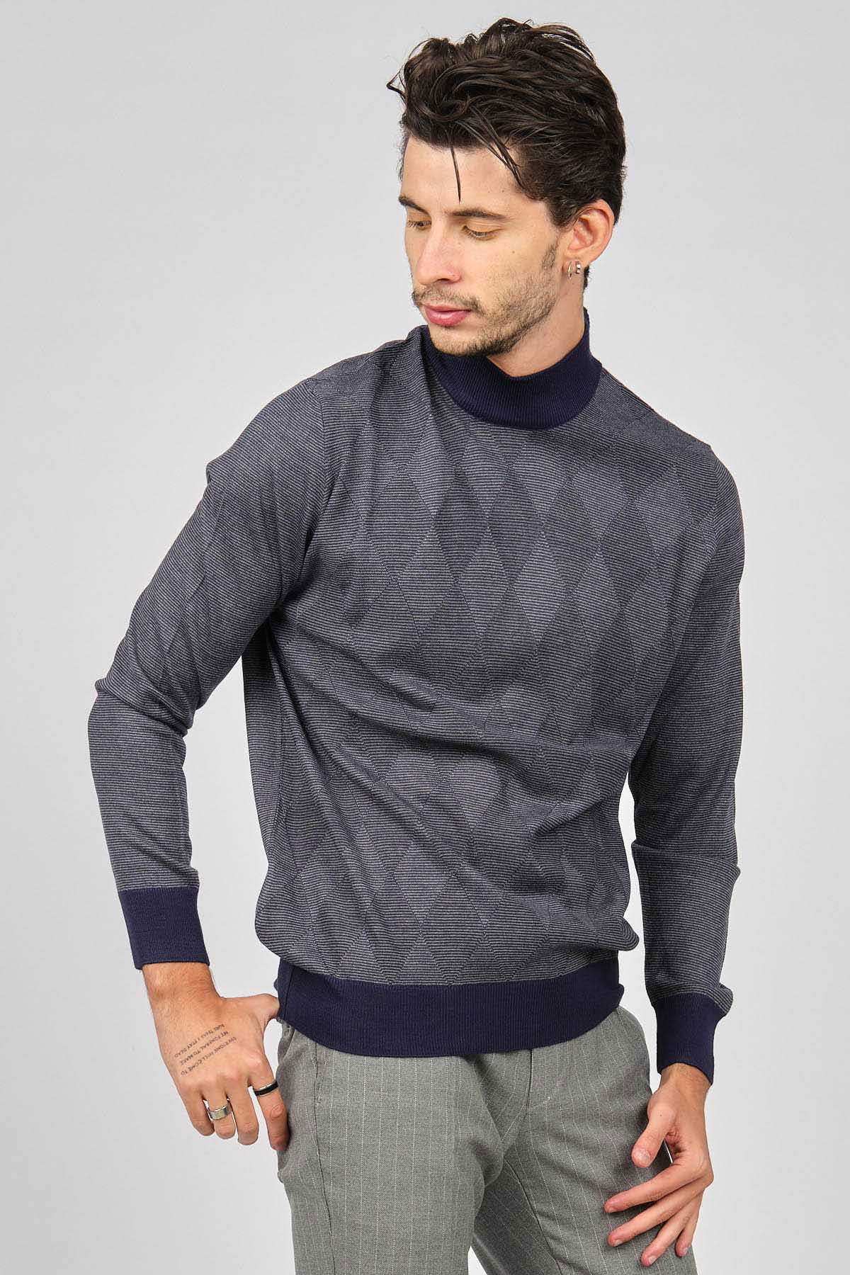 Pave Erkek Baklava Desenli Yün Kazak 4537170 Lacivert - 1