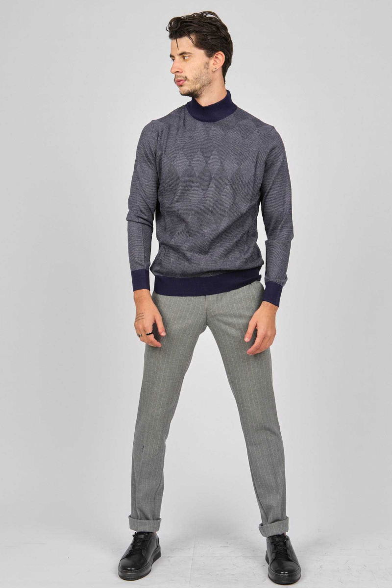 Pave Erkek Baklava Desenli Yün Kazak 4537170 Lacivert - 2