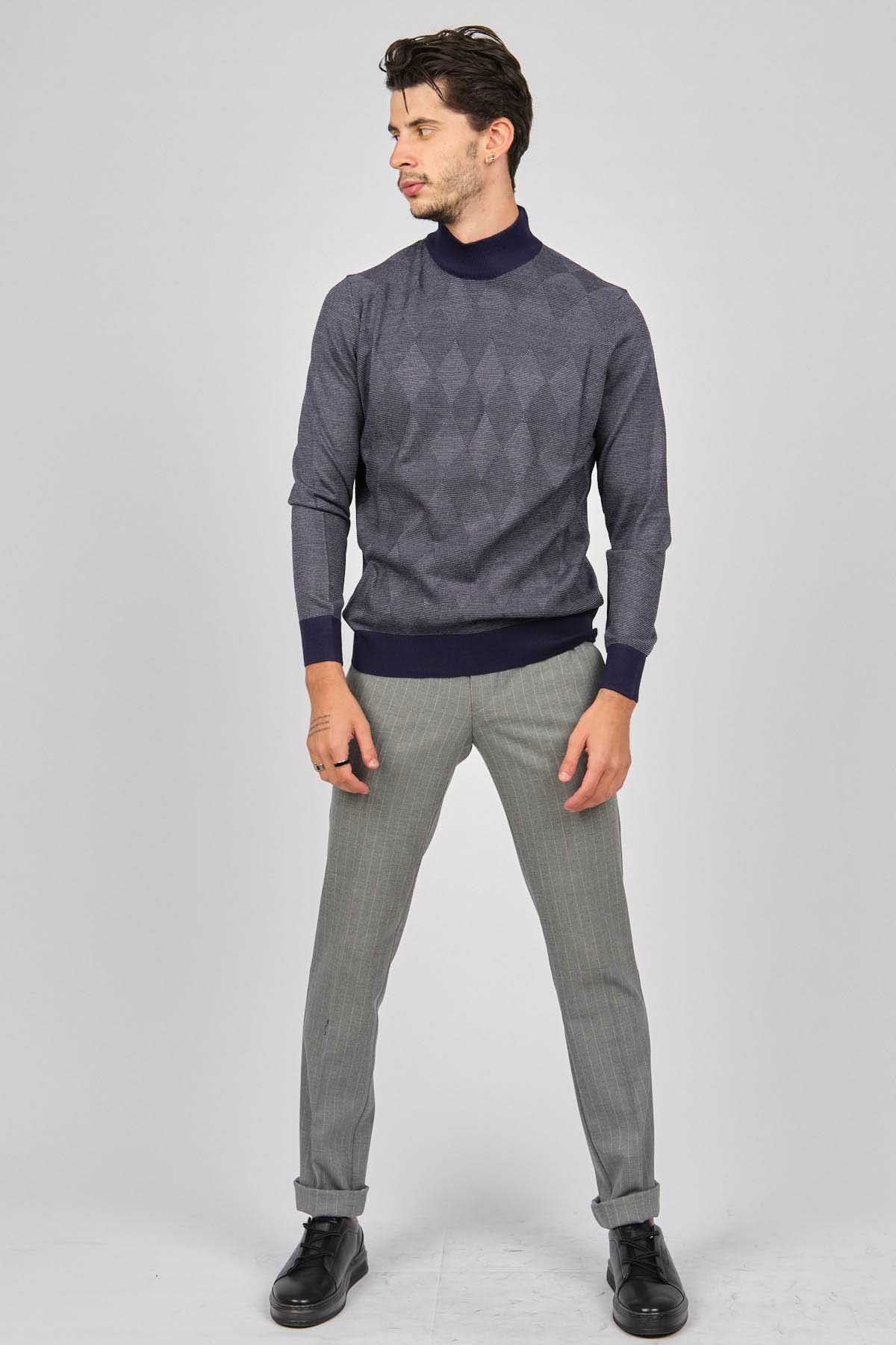 Pave Erkek Baklava Desenli Yün Kazak 4537170 Lacivert - 2