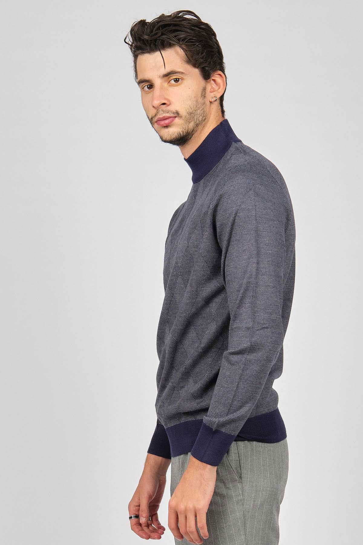 Pave Erkek Baklava Desenli Yün Kazak 4537170 Lacivert - 3