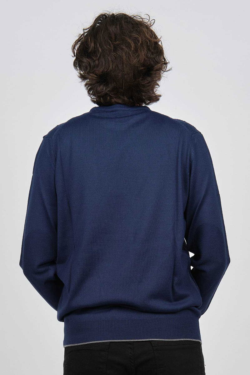 Pave Erkek Bisiklet Yaka Baklava Desenli Yün Kazak 4537073 Açık Lacivert - 5