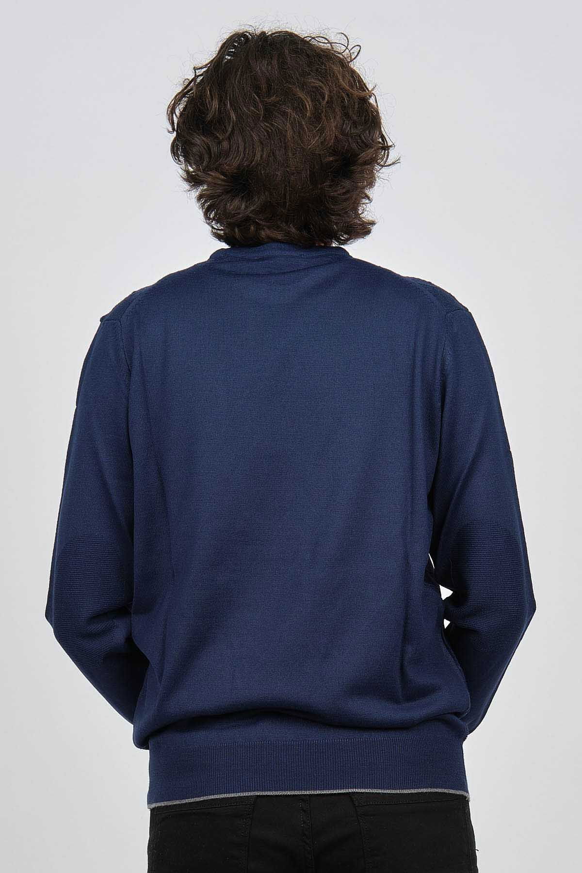 Pave Erkek Bisiklet Yaka Baklava Desenli Yün Kazak 4537073 Açık Lacivert - 5