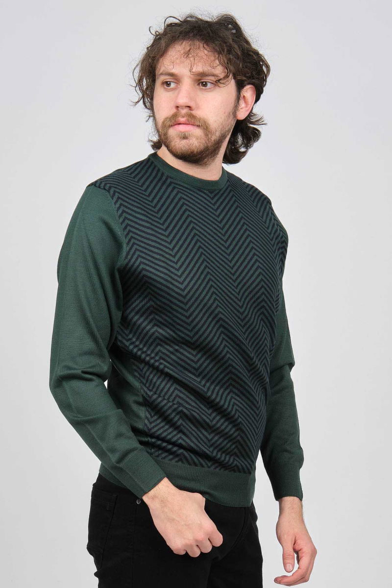 Pave Erkek Bisiklet Yaka Desenli Yün Kazak 4537043 Yeşil - Pave