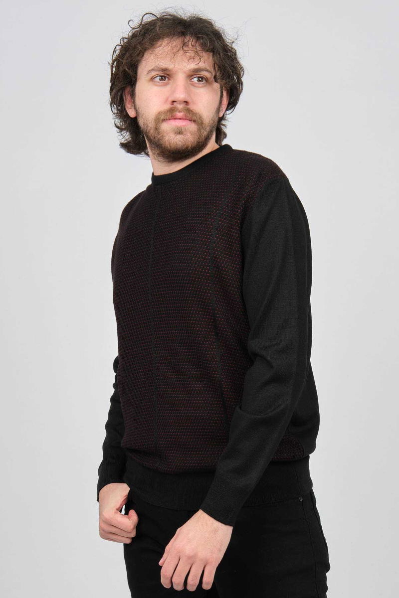 Pave Erkek Bisiklet Yaka Desenli Yün Kazak 4537063 Siyah - Pave