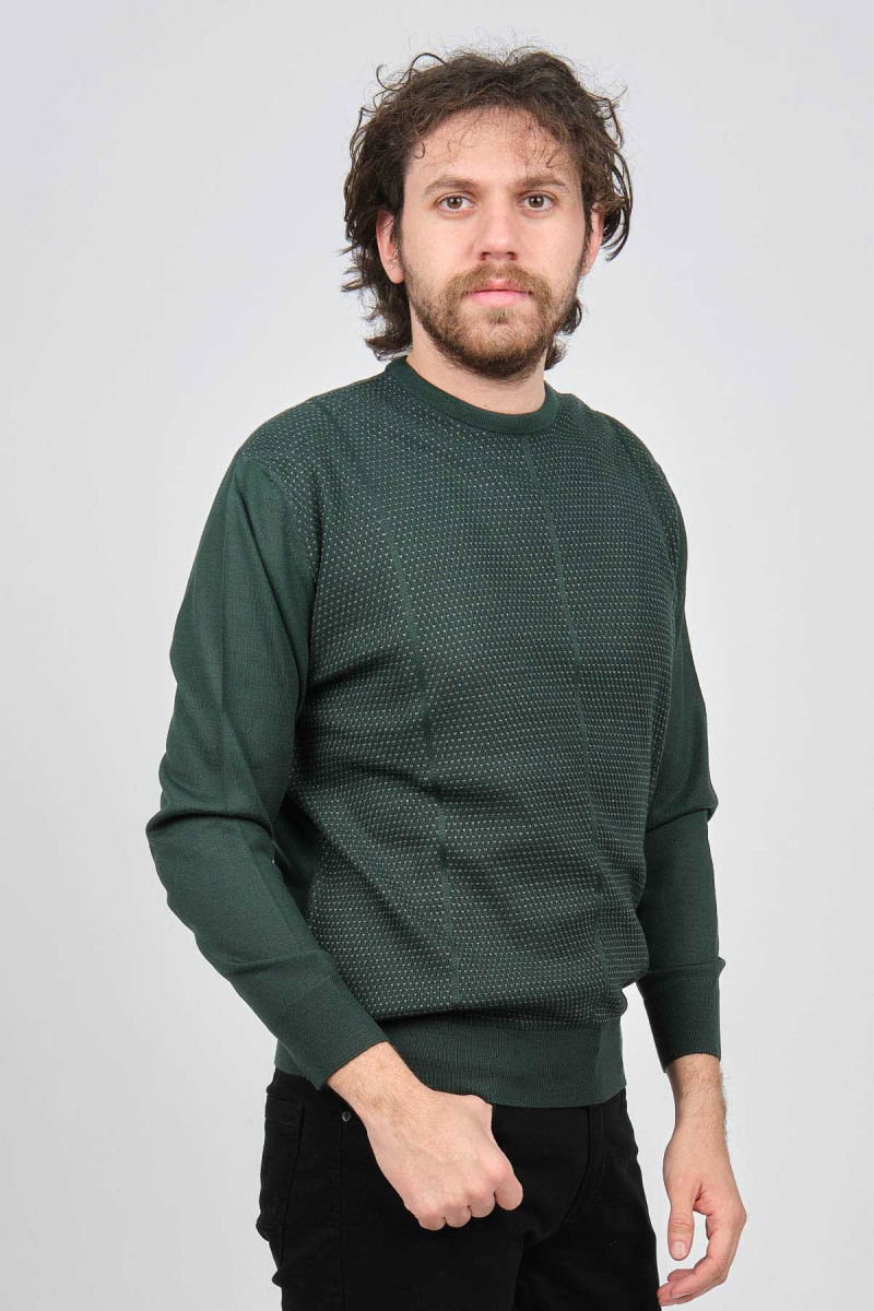 Pave Erkek Bisiklet Yaka Desenli Yün Kazak 4537063 Yeşil - Pave