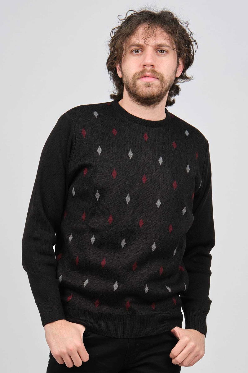 Pave Erkek Bisiklet Yaka Desenli Yün Kazak 4539093 Siyah - Pave