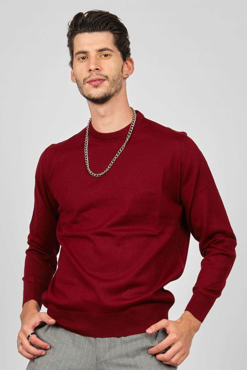 Pave Erkek Bisiklet Yaka Yün Kazak 4536063 Bordo - Pave