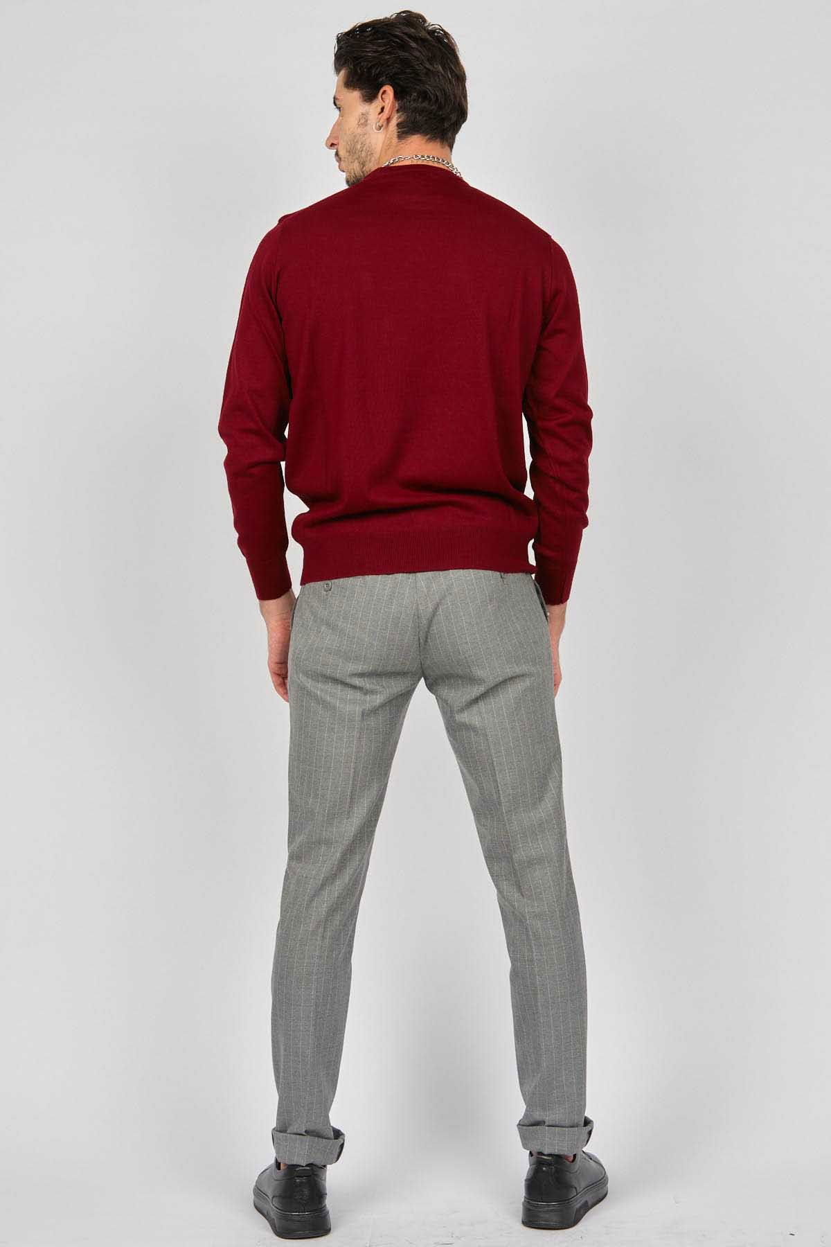 Pave Erkek Bisiklet Yaka Yün Kazak 4536063 Bordo - 4