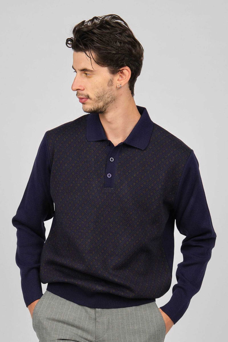 Pave Erkek Desenli Yün Kazak 4358134 Indigo 