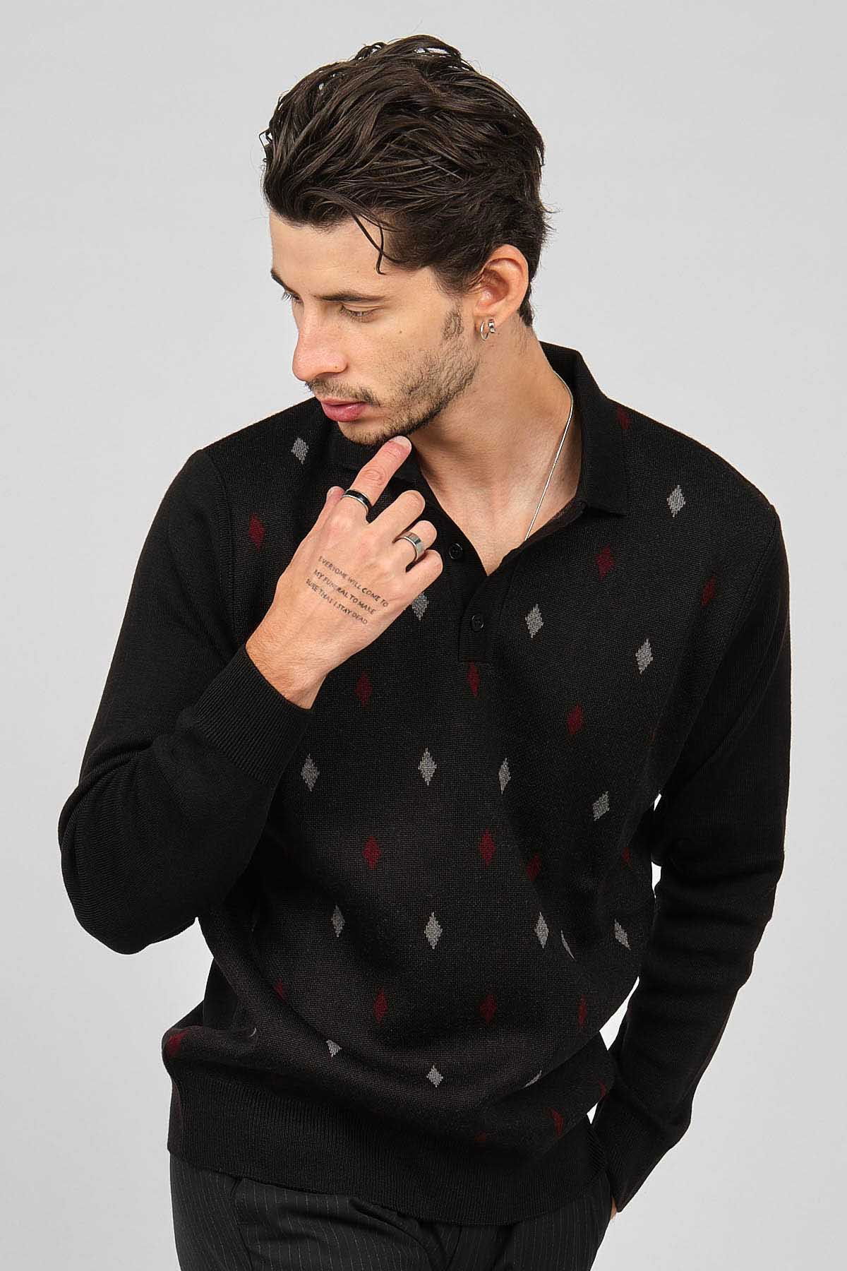 Pave Erkek Desenli Yünlü Kazak 4539094 Siyah - 3