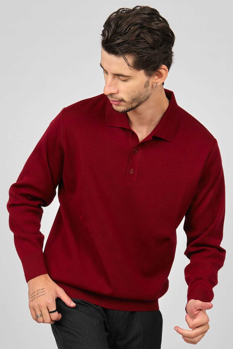 Pave Erkek Polo Yaka Yün Kazak 4358104 Bordo - Pave