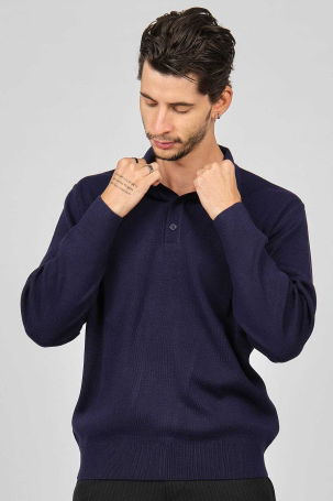 Pave Erkek Polo Yaka Yün Kazak 4358104 Indigo 