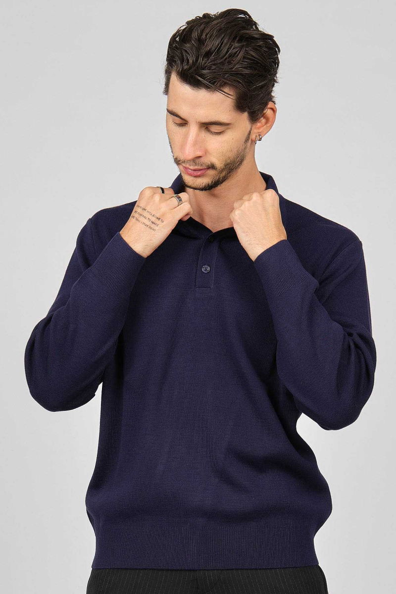 Pave Erkek Polo Yaka Yün Kazak 4358104 Indigo - Pave