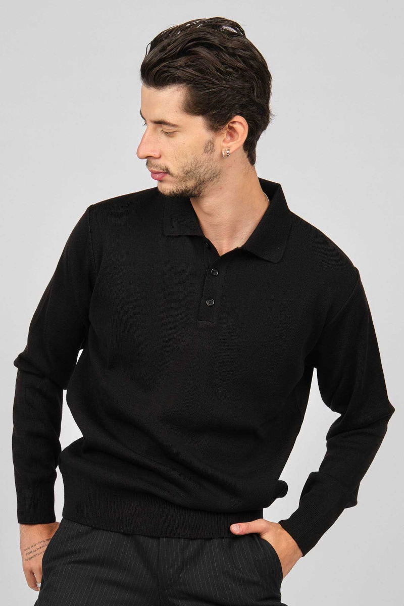 Pave Erkek Polo Yaka Yün Kazak 4358104 Siyah - Pave