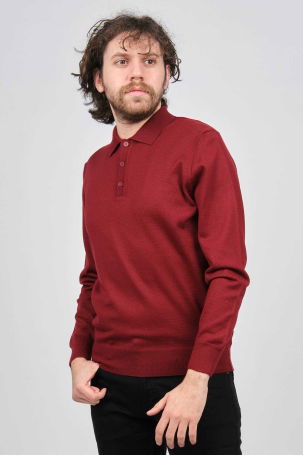 Pave Erkek Polo Yaka Yün Kazak 4538004 Bordo 