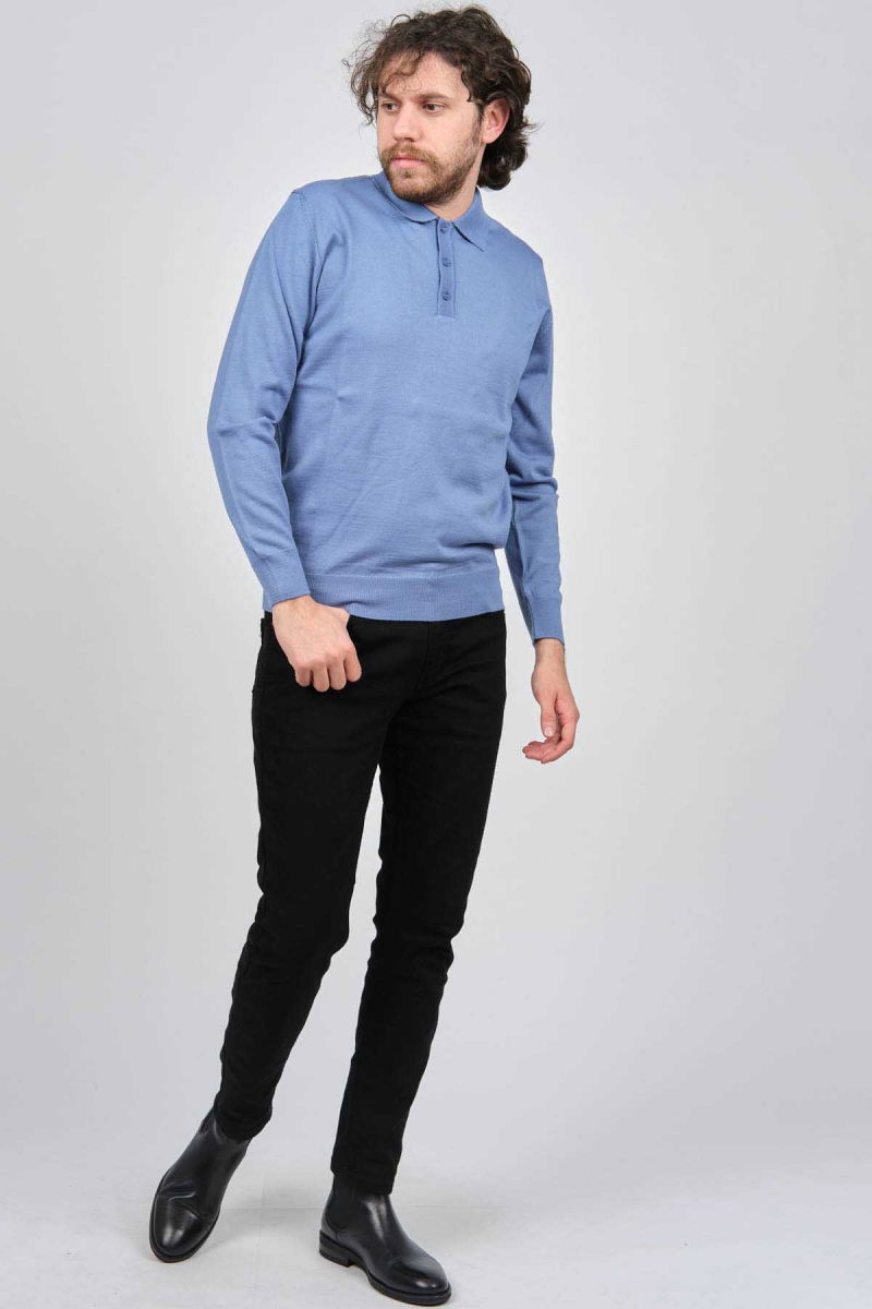 Pave Erkek Polo Yaka Yün Kazak 4538004 Mavi - 2