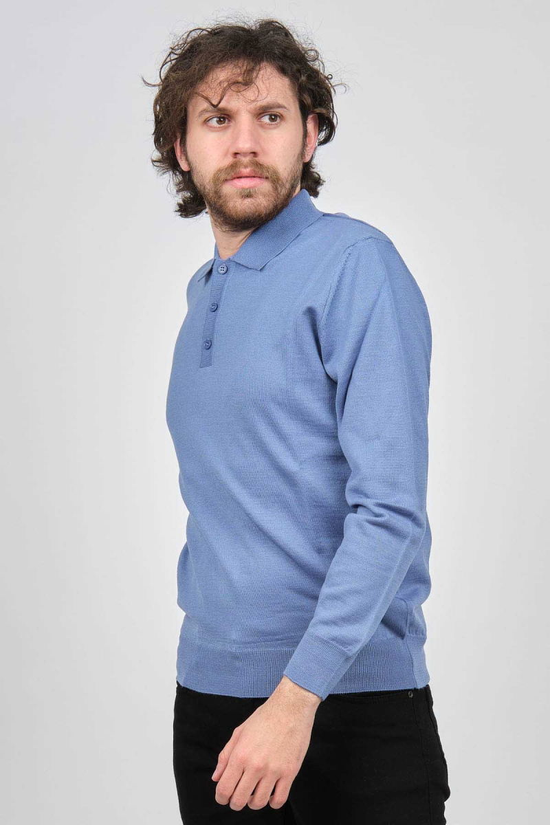 Pave Erkek Polo Yaka Yün Kazak 4538004 Mavi - 3