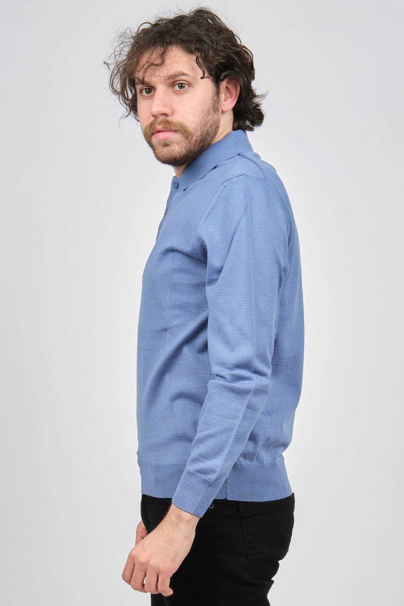 Pave Erkek Polo Yaka Yün Kazak 4538004 Mavi - 4