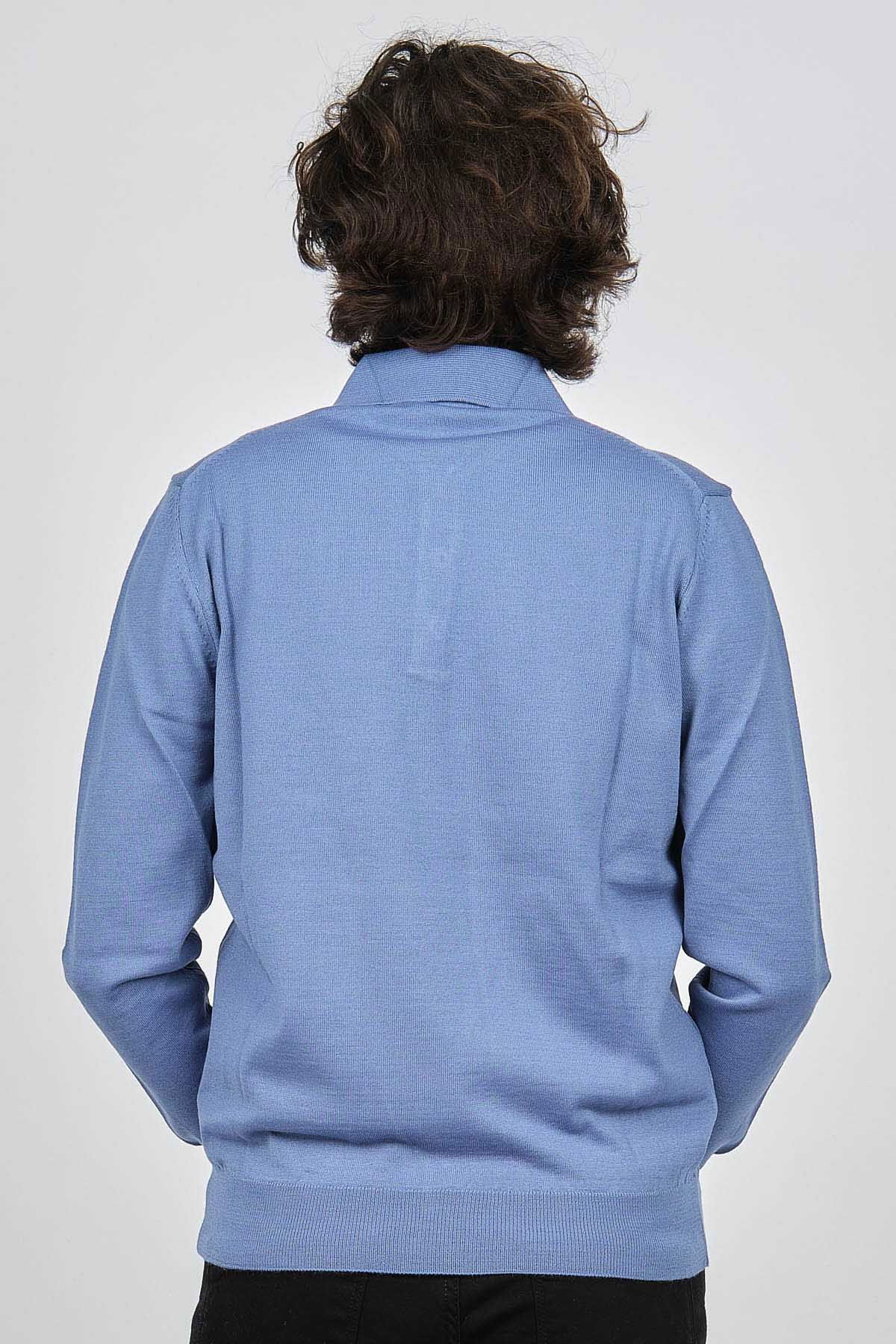 Pave Erkek Polo Yaka Yün Kazak 4538004 Mavi - 5