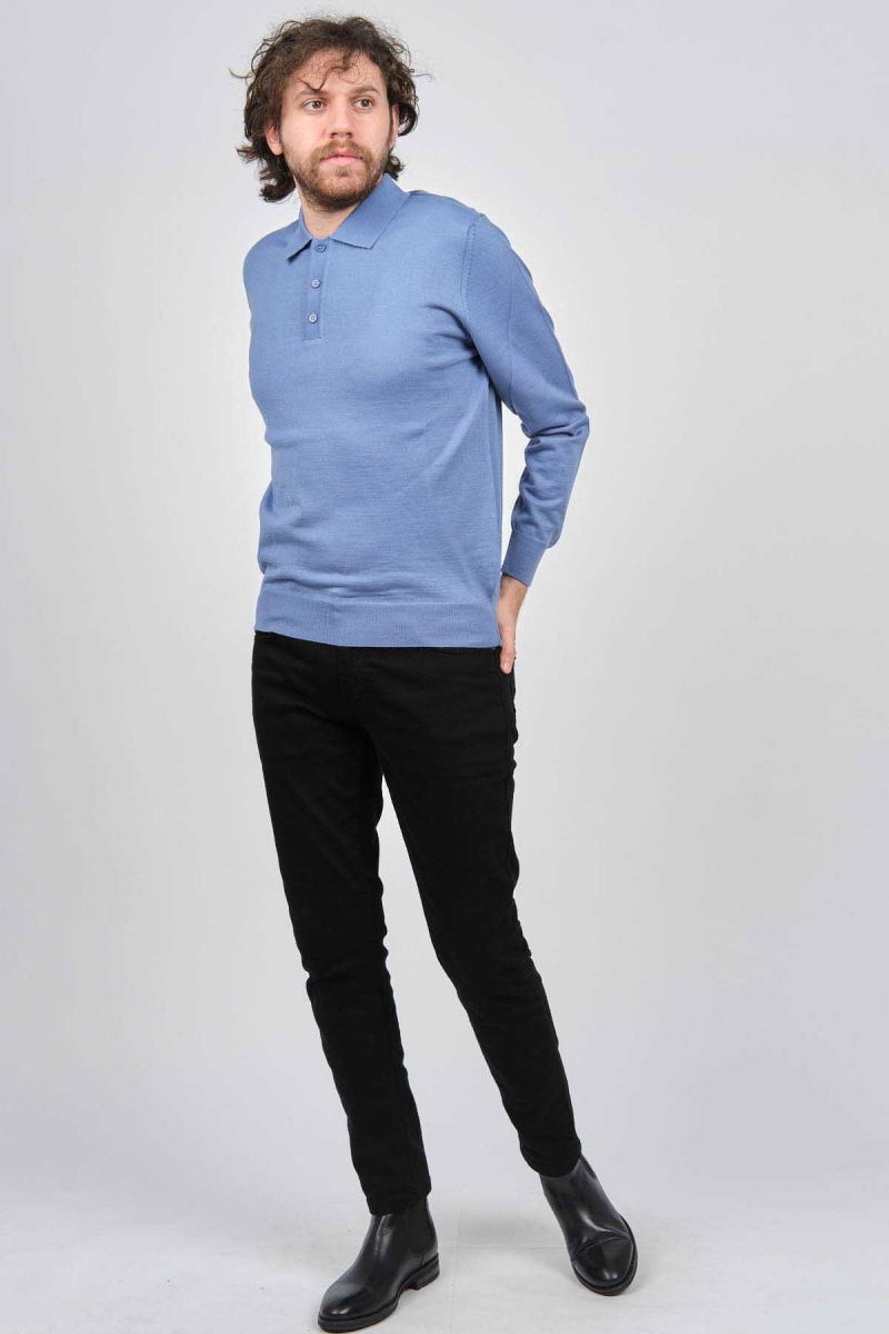 Pave Erkek Polo Yaka Yün Kazak 4538004 Mavi - 6