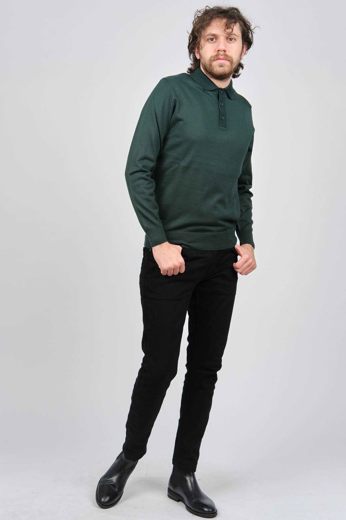 Pave Erkek Polo Yaka Yün Kazak 4538004 Yeşil - 2