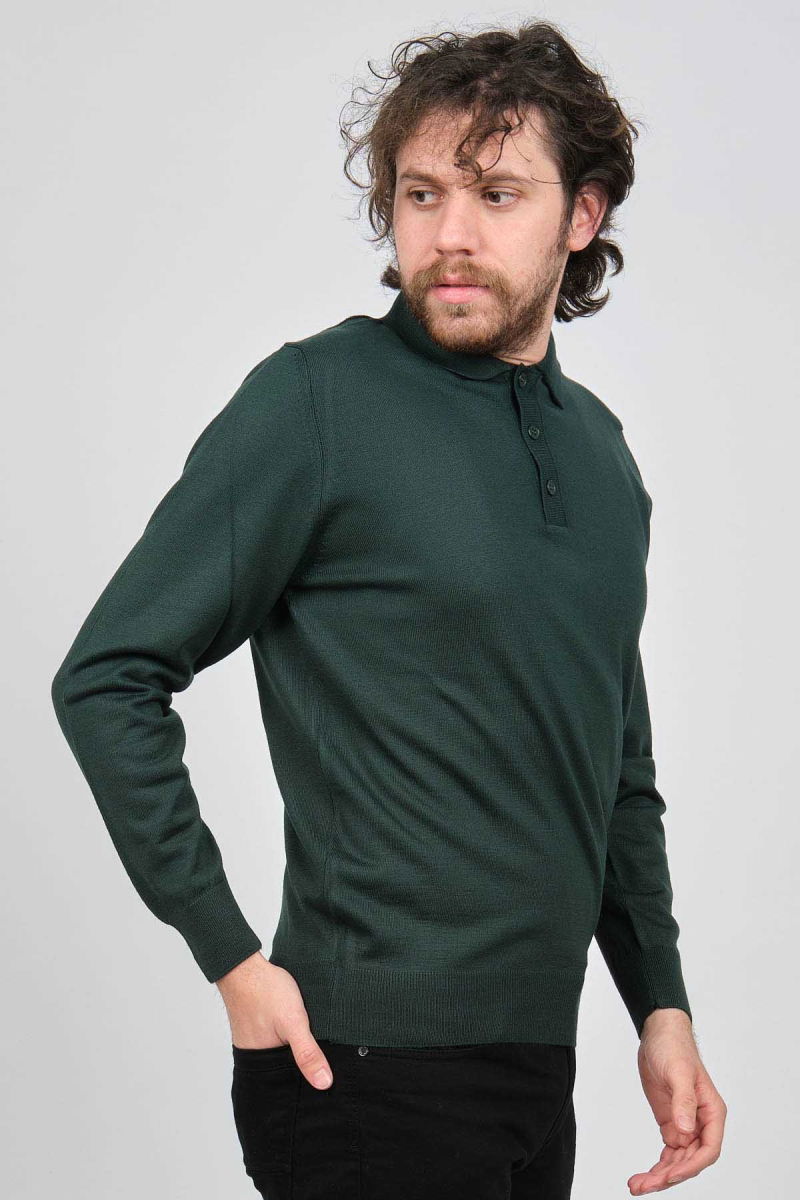 Pave Erkek Polo Yaka Yün Kazak 4538004 Yeşil - 3
