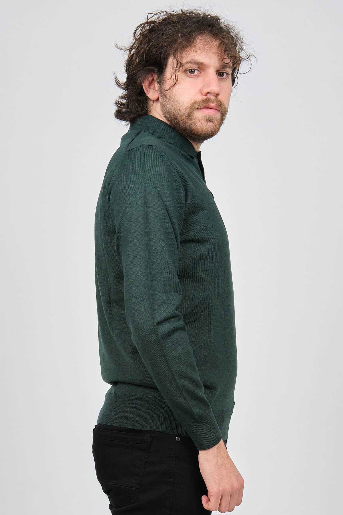 Pave Erkek Polo Yaka Yün Kazak 4538004 Yeşil - 4