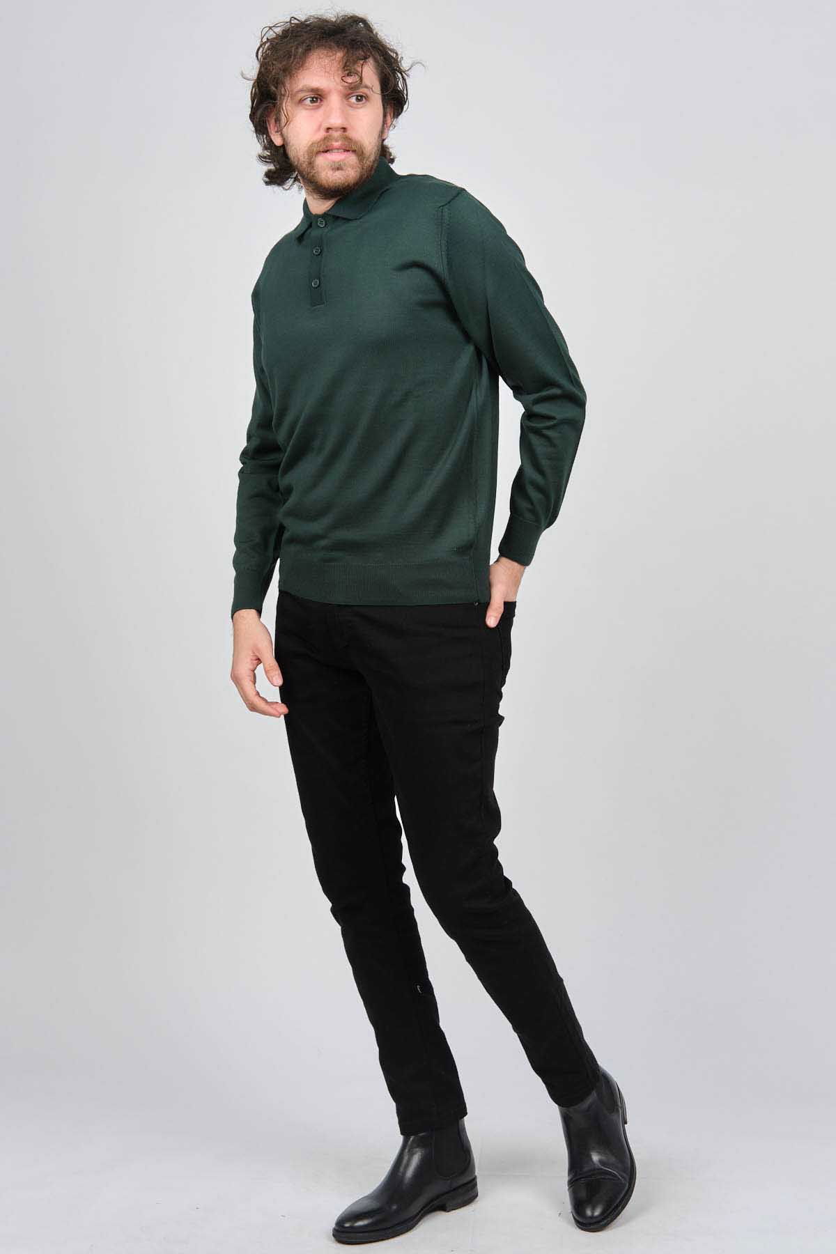 Pave Erkek Polo Yaka Yün Kazak 4538004 Yeşil - 6