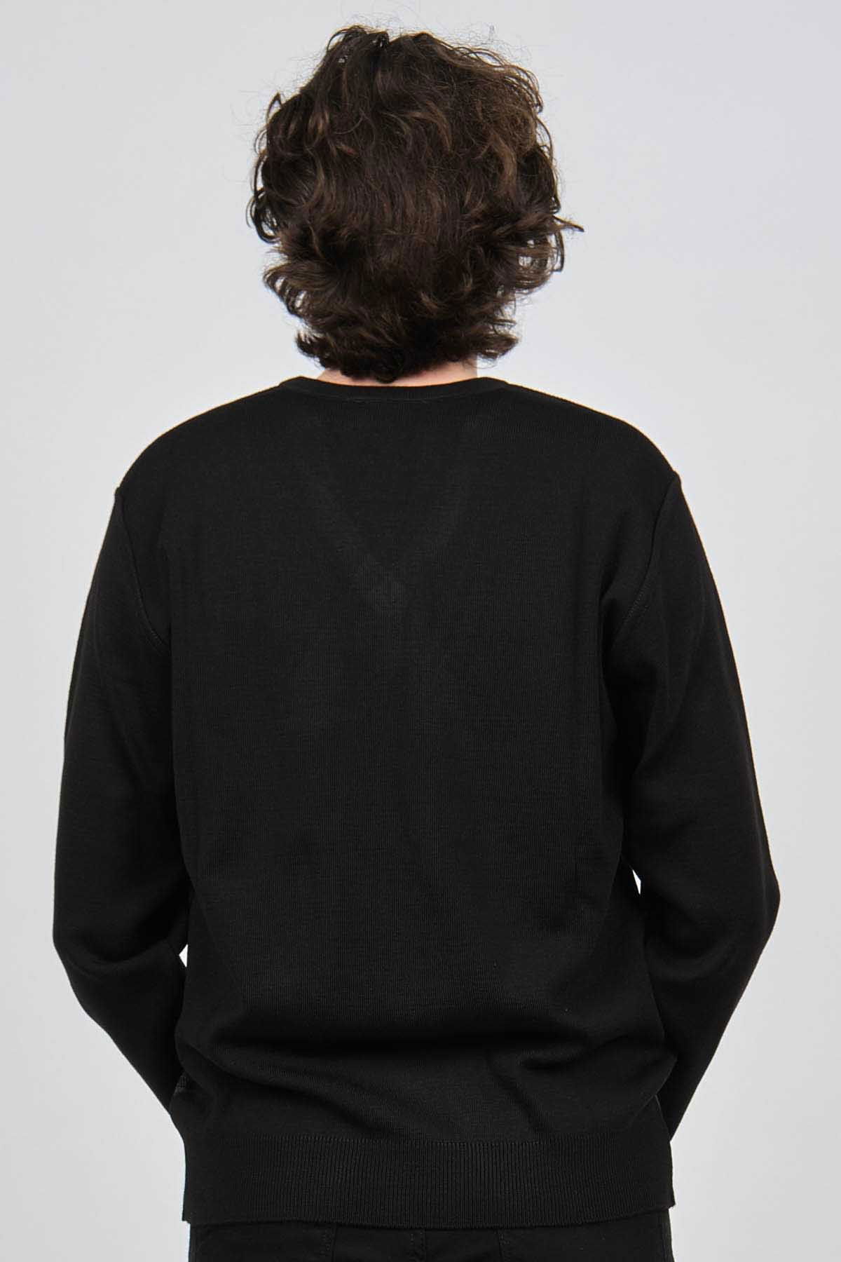 Pave Erkek V Yaka Desenli Yün Kazak 4539082 Siyah - 5