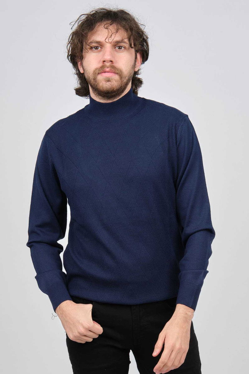 Pave Erkek Yarım Balıkçı Desenli Kazak 4537200 Indigo - Pave