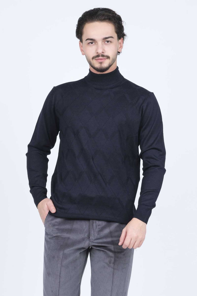 Pave Erkek Yarım Balıkçı Triko Yün Kazak 4533120 Lacivert - Pave