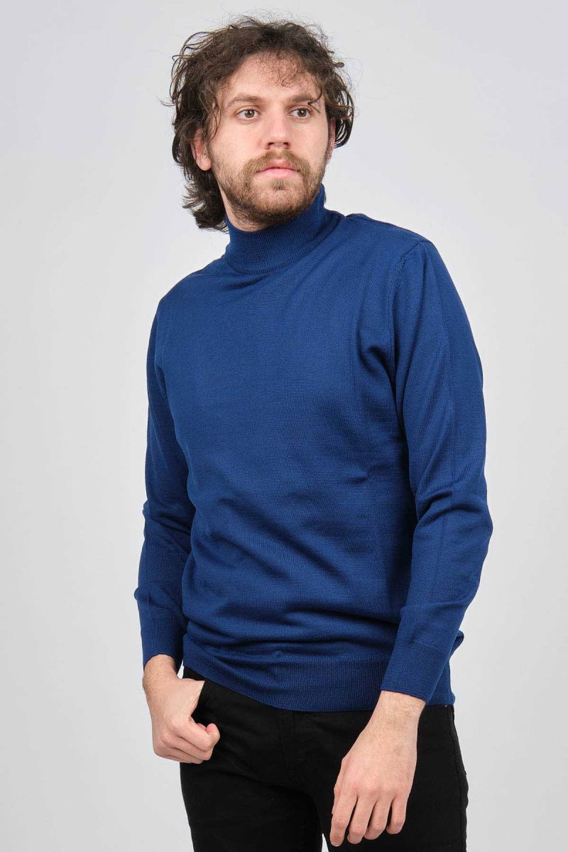 Pave Erkek Yarım Balıkçı Yaka Yün Kazak 4536000 Açık Lacivert - Pave