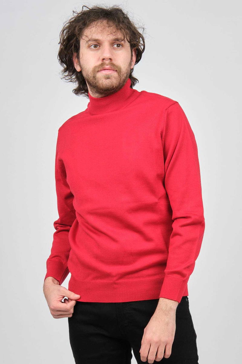 Pave Erkek Yarım Balıkçı Yaka Yün Kazak 4536000 Kırmızı - Pave