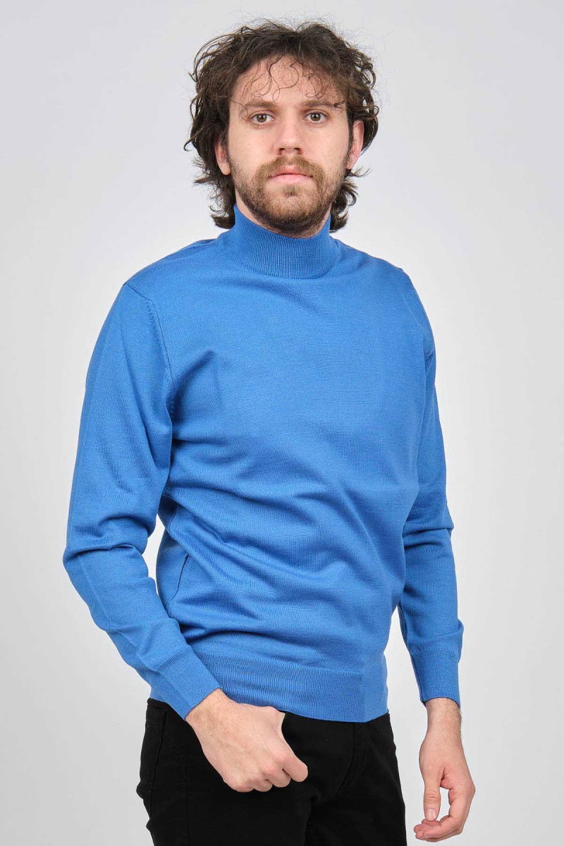 Pave Erkek Yarım Balıkçı Yaka Yün Kazak 4536000 Mavi - Pave