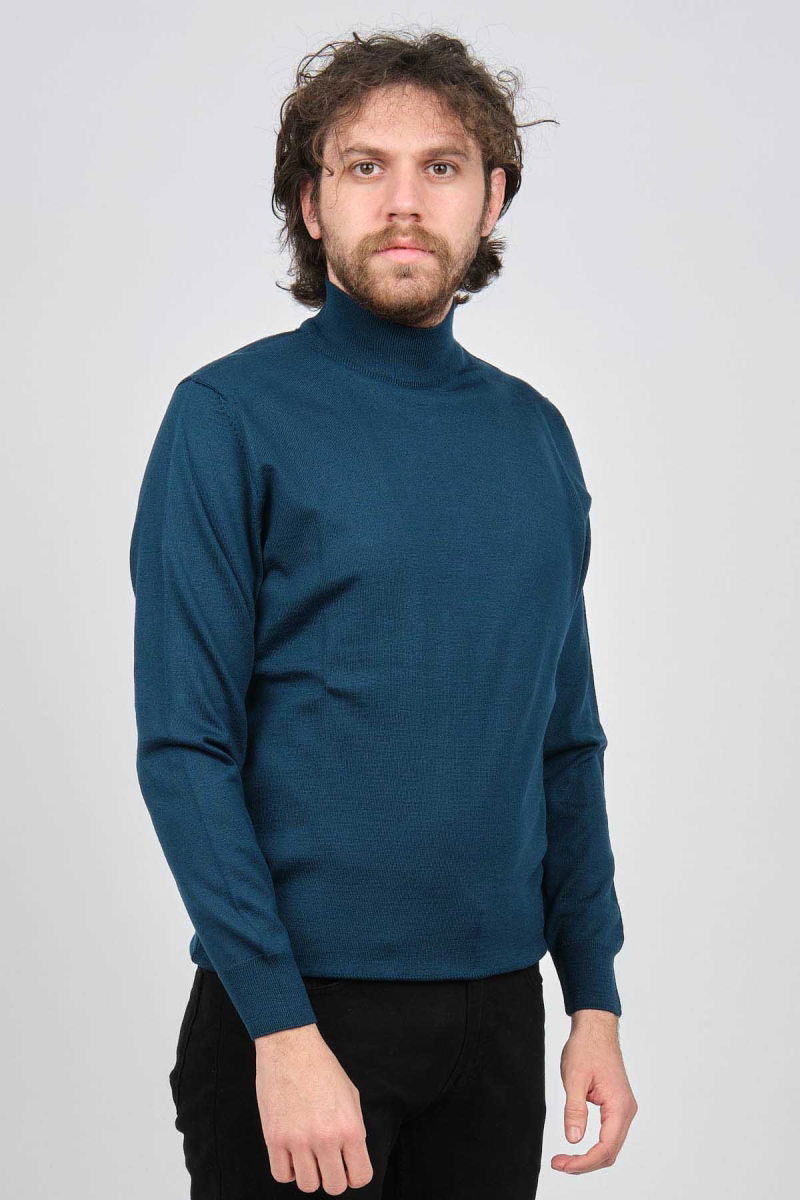 Pave Erkek Yarım Balıkçı Yaka Yün Kazak 4536000 Petrol - Pave