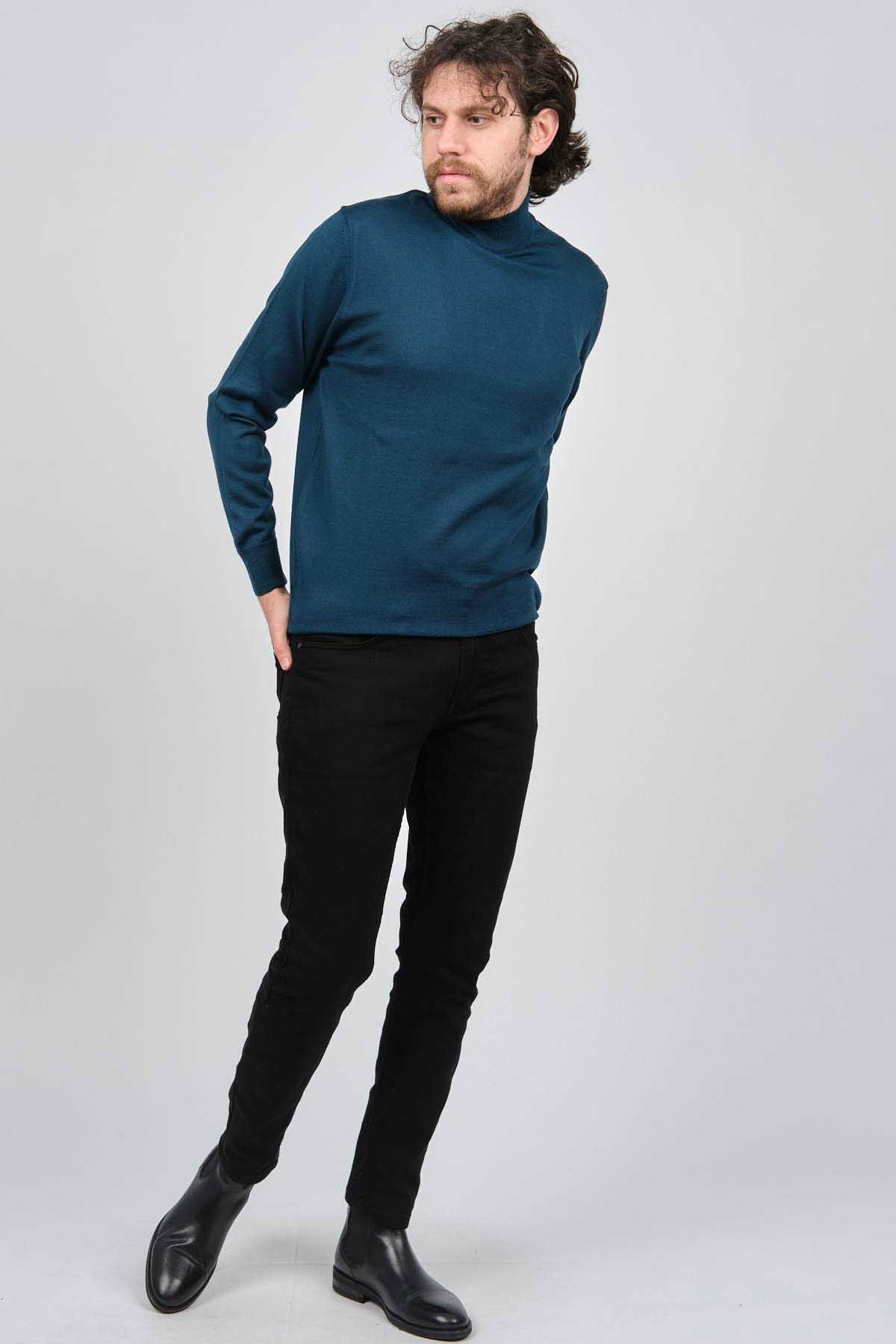 Pave Erkek Yarım Balıkçı Yaka Yün Kazak 4536000 Petrol - 2