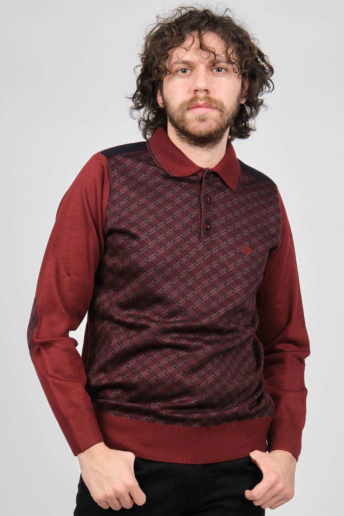 Pelikan Erkek Desenli Dirsek Detaylı Polo Yaka Kazak 1577423 Bordo - 1