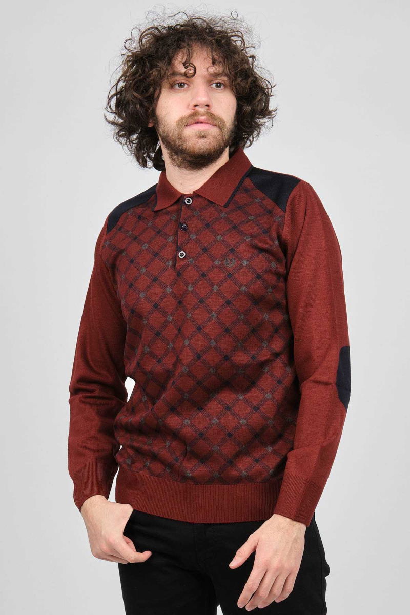 Pelikan Erkek Desenli Dirsek Detaylı Polo Yaka Kazak 1577429 Bordo 