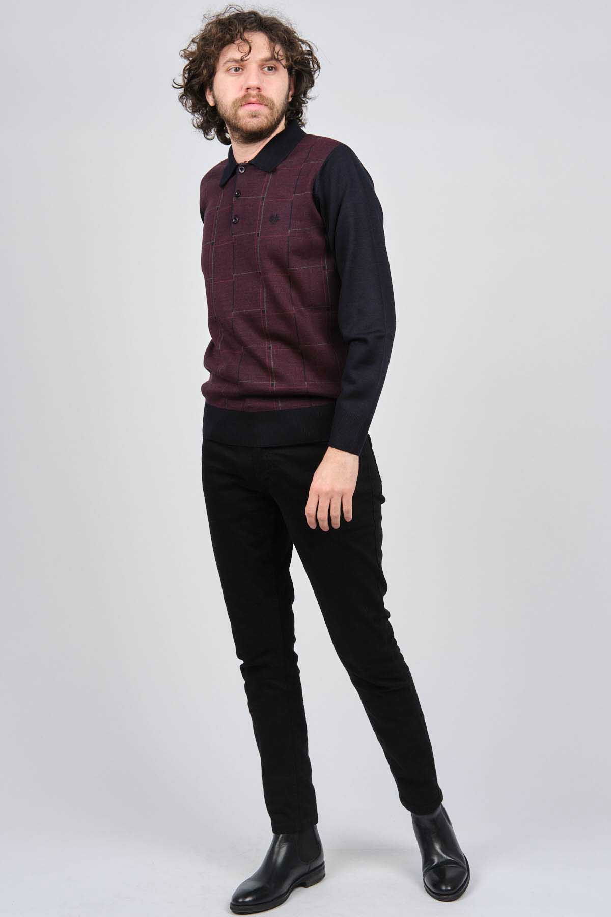 Pelikan Erkek Desenli Polo Yaka Kazak 1577430 Bordo - 2