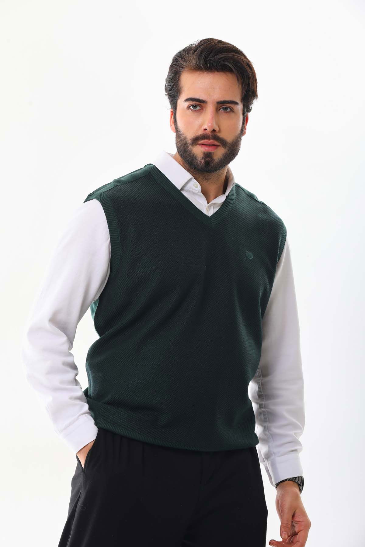 Pelikan Erkek V Yaka Süveter 9617 Yeşil - 1