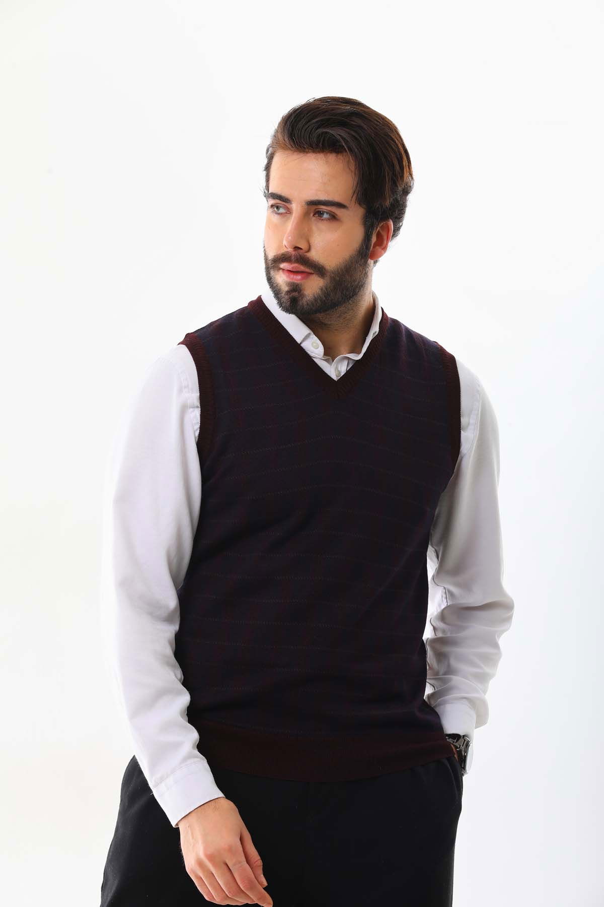 Pelikan Erkek V Yaka Yün Süveter 4P13 Bordo - 1