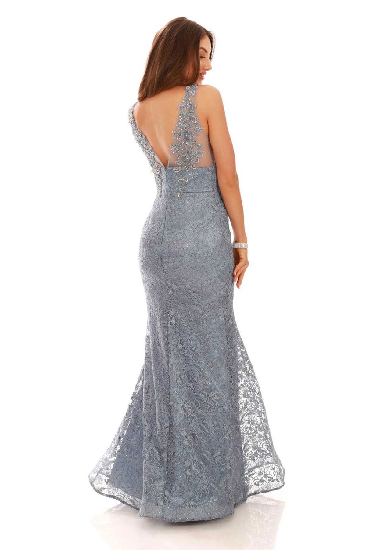 Pierre Cardin Kadın Dantel Üzerine Payet İşlemeli Balık Abiye Elbise 58155535 Indigo - 4