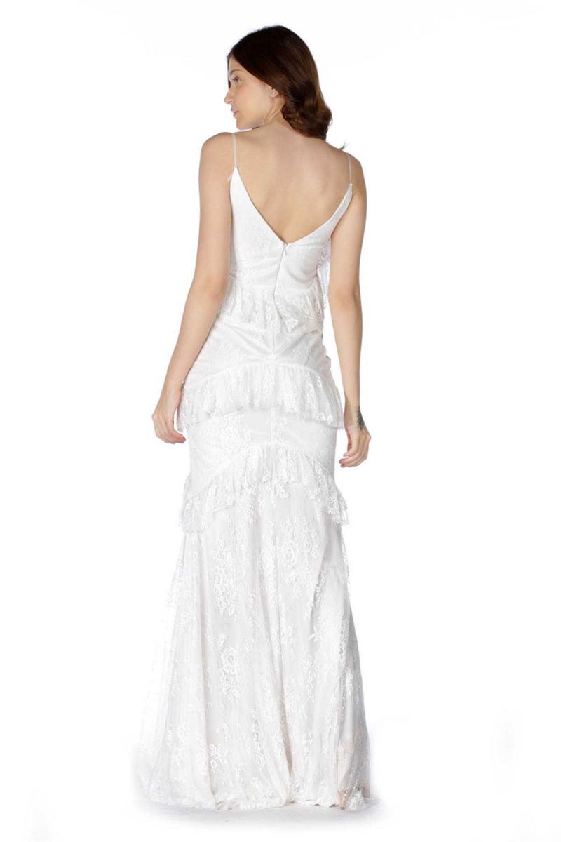 Pierre Cardin Kadın Dantelli Eteği Fırfırlı Abiye Elbise 58155325 Ekru - 4