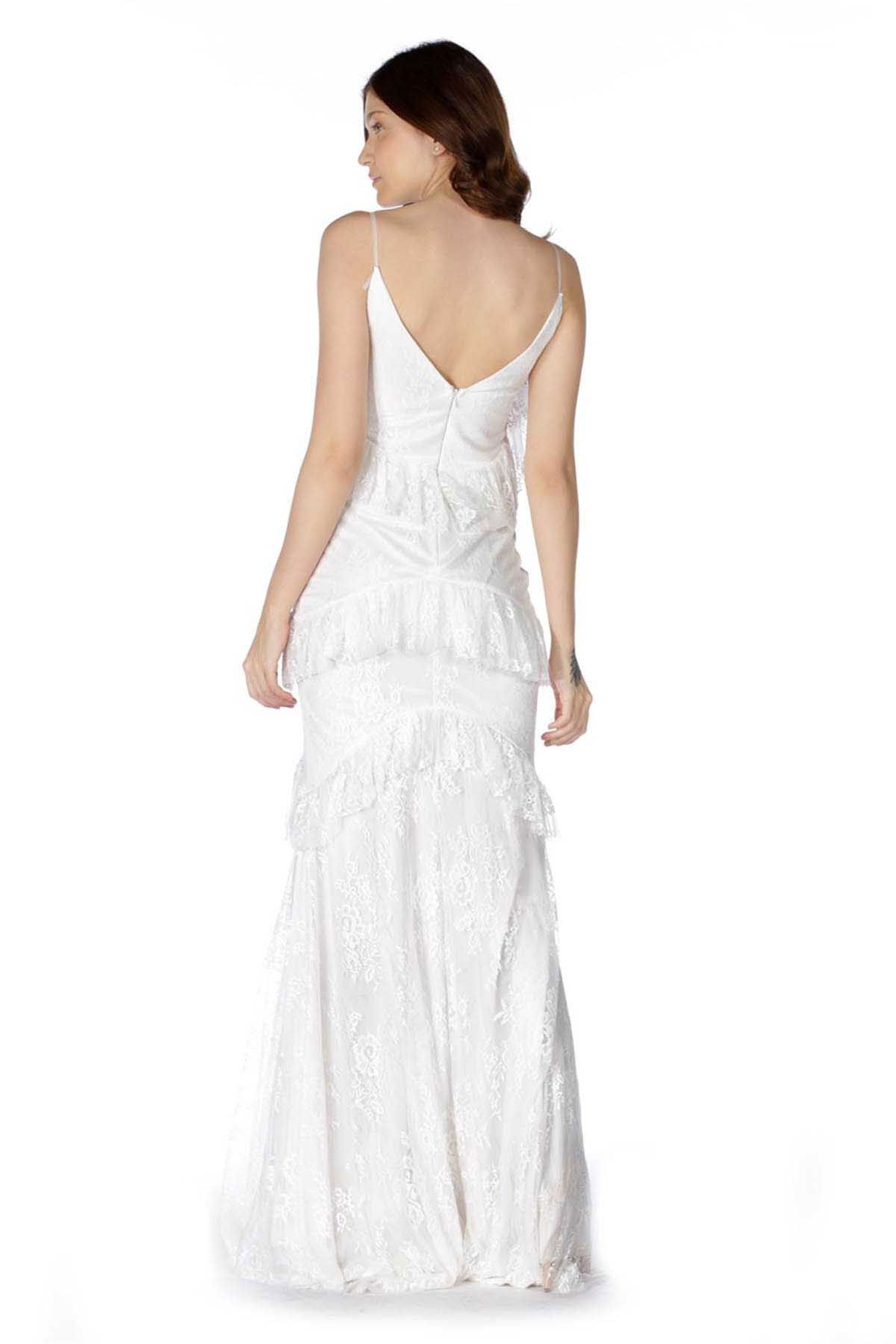 Pierre Cardin Kadın Dantelli Eteği Fırfırlı Abiye Elbise 58155325 Ekru - 4