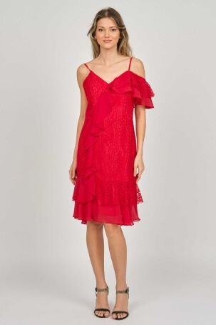Pierre Cardin Kadın İp Askılı Fırfır Detaylı Abiye Elbise 5816858 Kırmızı - 2