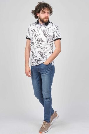 Qwerty Erkek Çiçek Desenli Slim Fit Polo Yaka T-Shirt 5452625 Siyah - 2
